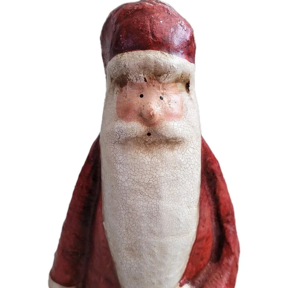 Vintage Old World Primitive Santa Claus Figurine Hand Painted Composition Figure